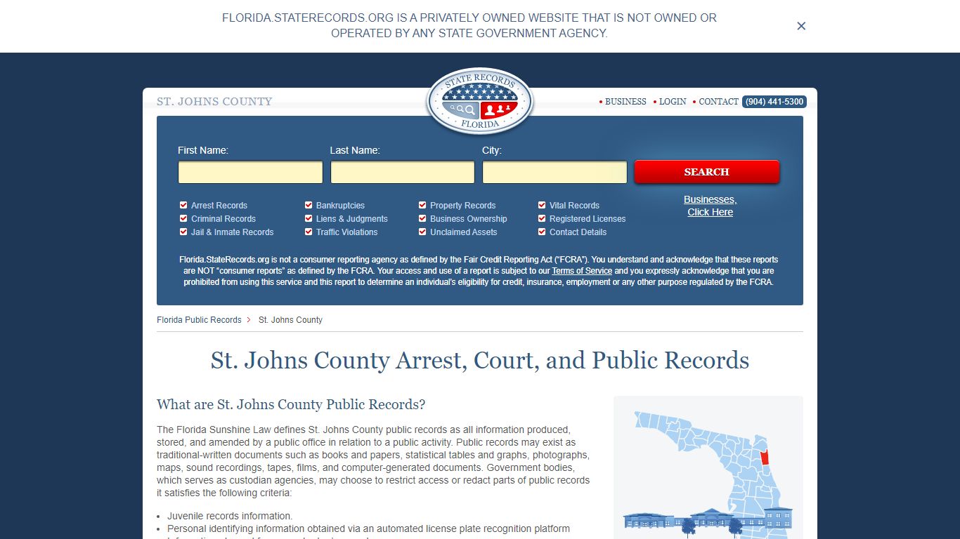 St. Johns County Arrest, Court, and Public Records