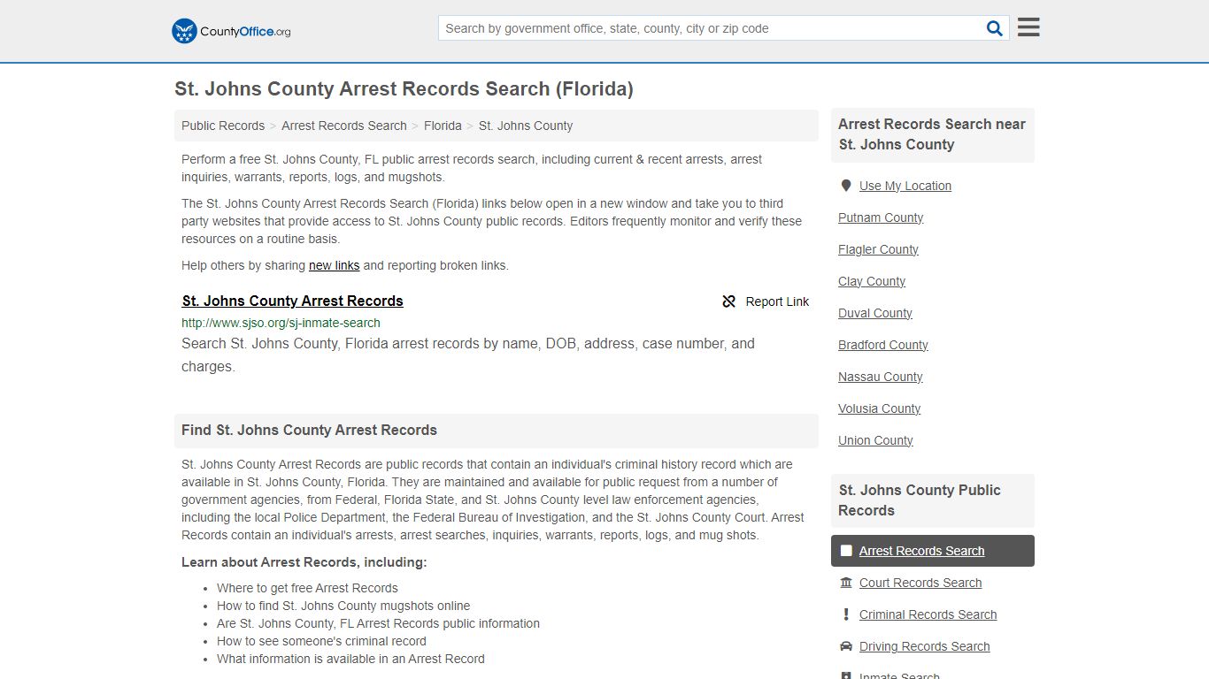 St. Johns County Arrest Records Search (Florida) - County Office